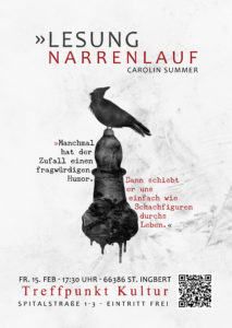 Lesung "Narrenlauf" Carolin Summer, Treffpunkt Kultur St. Ingbert. Urban Fantasy